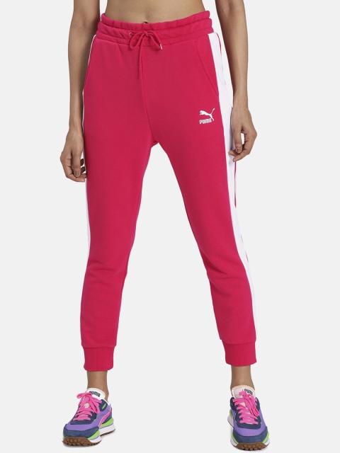 

Puma Women Pink & White Colourblocked Straight-Fit Classics T7 Knitted Joggers