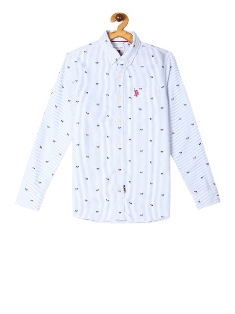 

U.S. Polo Assn. Kids Boys Blue & White Regular Fit Printed Oxford Casual Shirt