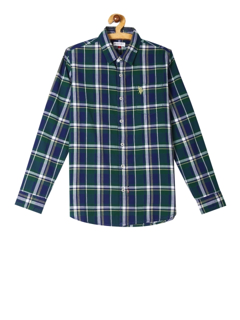 

U.S. Polo Assn. Kids Boys Green & White Regular Fit Checked Casual Shirt