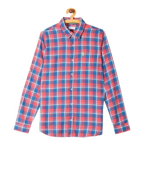 

U.S. Polo Assn. Boys Coral Pink & Blue Regular Fit Checked Casual Shirt