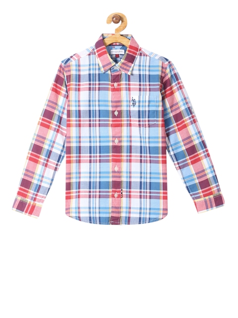 

U.S. Polo Assn. Kids Boys Red & Blue Regular Fit Checked Casual Shirt