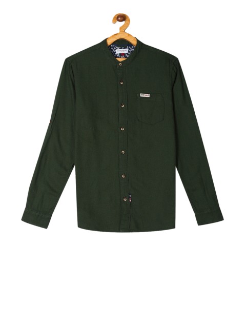 

U.S. Polo Assn. Kids Boys Olive Green Regular Fit Solid Dobby Casual Shirt