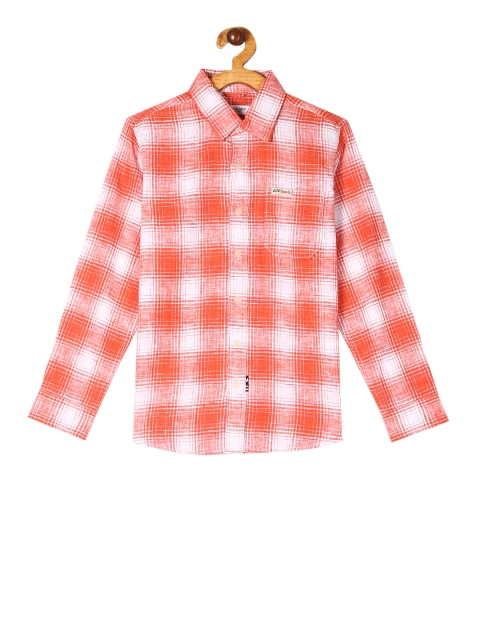 

U.S. Polo Assn. Kids Boys Orange & White Regular Fit Checked Casual Shirt