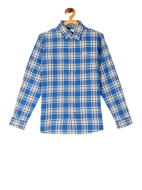 

U.S. Polo Assn. Kids Boys Blue & White Regular Fit Checked Casual Shirt