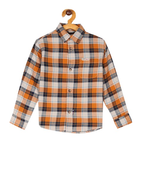 

U.S. Polo Assn. Kids Boys Orange & Navy Blue Regular Fit Checked Casual Shirt