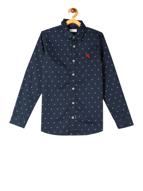 

U.S. Polo Assn. Kids Boys Navy Blue & White Regular Fit Printed Casual Shirt