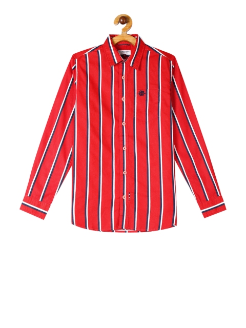 

U.S. Polo Assn. Kids Boys Red & Navy Blue Regular Fit Striped Casual Shirt