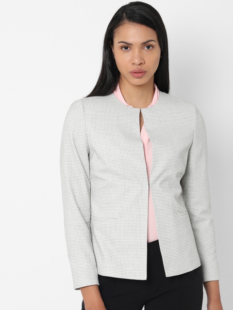 

Allen Solly Woman Grey Self Design Collarless Open-Front Blazer