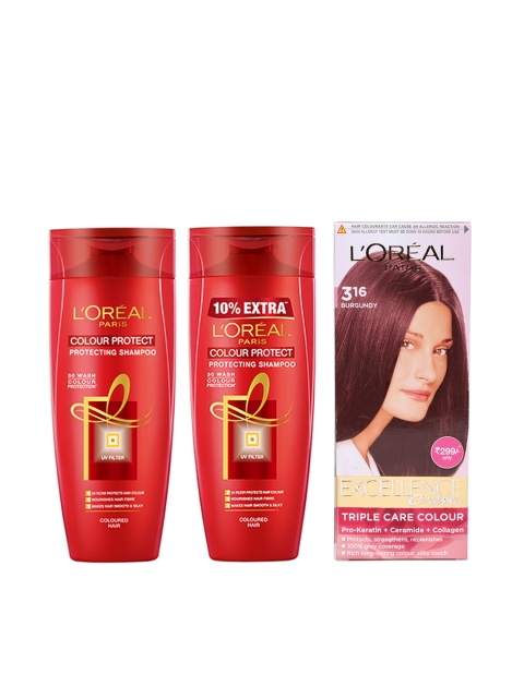 

L'Oreal Paris Set of 2 Colour Protecting Shampoo & Excellence Creme Burgundy Hair Colour, Red