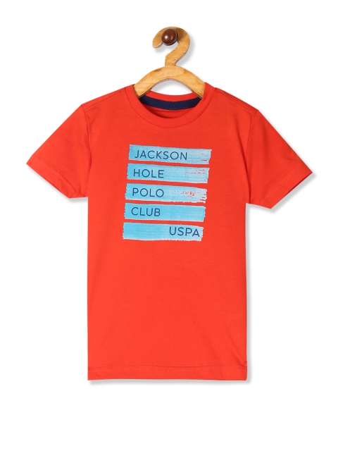 

U.S. Polo Assn. Kids Boys Orange Printed Round Neck Pure Cotton T-shirt