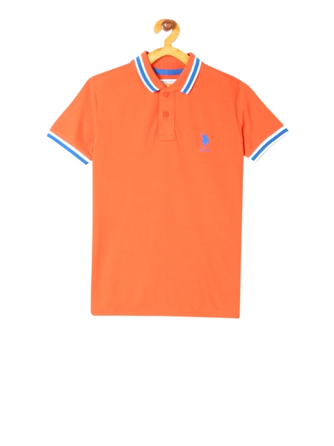 

U.S. Polo Assn. Kids Boys Orange Solid Polo Collar Pure Cotton T-shirt
