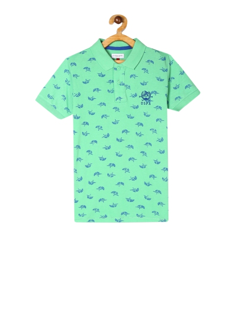 

U.S. Polo Assn. Kids Boys Fluorescent Green Printed Polo Collar T-shirt