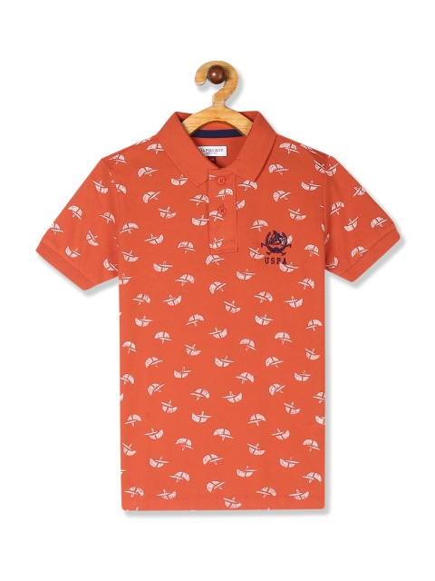 

U.S. Polo Assn. Kids Boys Orange Printed Polo Collar T-shirt