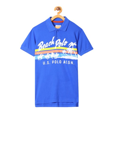 

U.S. Polo Assn. Kids Boys Blue Printed Polo Collar Pure Cotton T-shirt