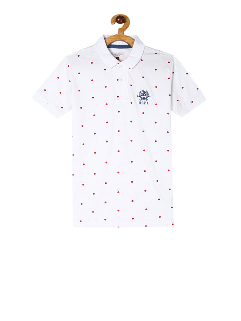 

U.S. Polo Assn. Kids Boys White Polka Dots Print Polo Collar T-shirt