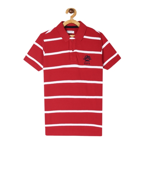 

U.S. Polo Assn. Kids Boys Red White Striped Polo Collar Pure Cotton T-shirt