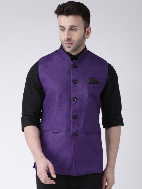 

Hangup Men Purple Solid Woven Festive Nehru Jacket