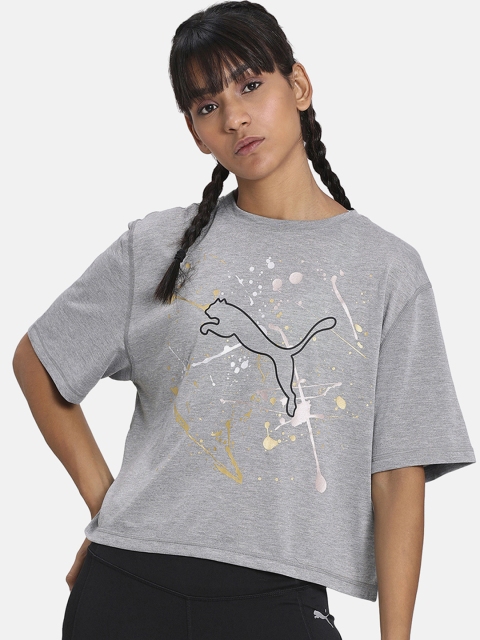 

Puma Women Grey & Black Printed Round Neck Metal Splash Graphic T-shirt