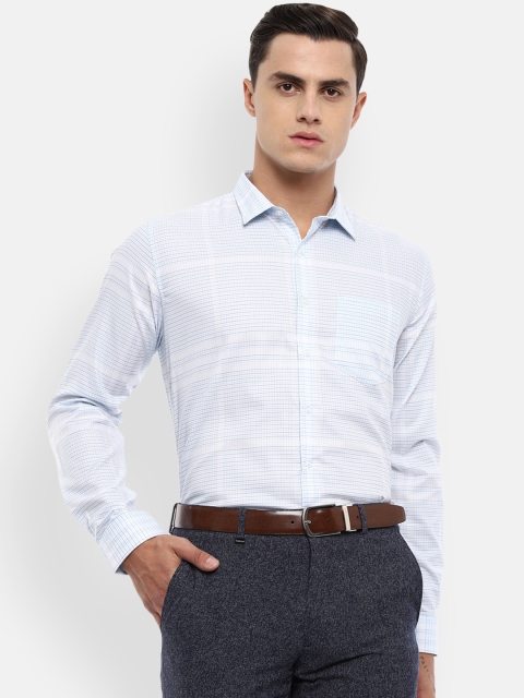 

Van Heusen Men White & Blue Slim Fit Checked Formal Shirt