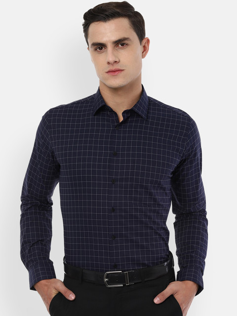 

Van Heusen Men Navy Blue Slim Fit Checked Formal Shirt
