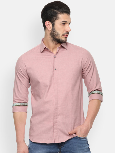 

V Dot Men Pink Slim Fit Solid Casual Shirt