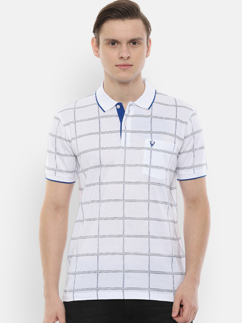 

Allen Solly Men White & Navy Blue Checked Polo Collar T-shirt