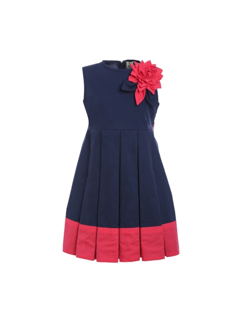 

A Little Fable Girls Navy Blue & Red Colourblocked Fit and Flare Dress