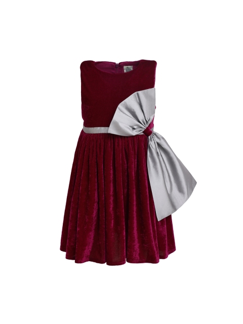 

A Little Fable Girls Maroon Colourblocked Fit and Flare Dress