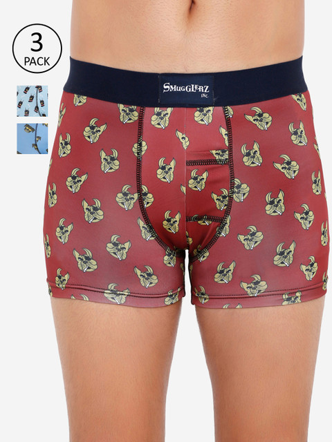 

Smugglerz Men Pack Of 3 Dogs Printed Trunks, Blue