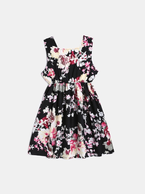 

KIDSCRAFT Girls Black & Red Printed A-Line Dress