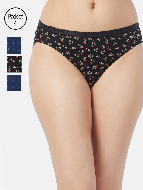 

Fruit of the loom Women Pack of 4 Printed Basic Briefs FBKP02-2P-DA1P3, Black