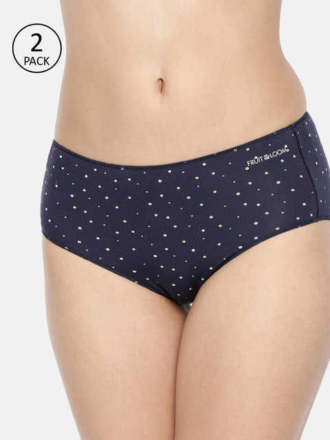 

Fruit of the Loom Women Pack Of 2 Navy Blue & White Polka Dot Print Hipster Briefs FBKP04
