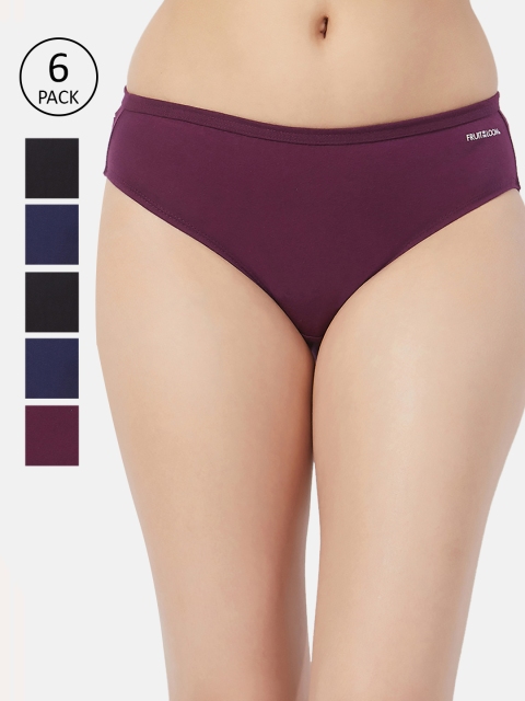 

Fruit of the loom Women Pack of 6 Solid Hipster Briefs FBKS01-3P-DA1S1, Blue