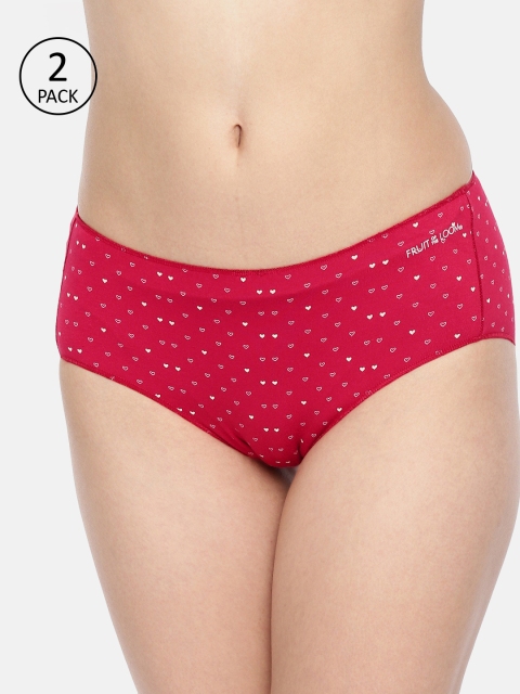 

Fruit of the Loom Women Pack Of 2 Red Printed Hipster Briefs FBKP04-A1P3