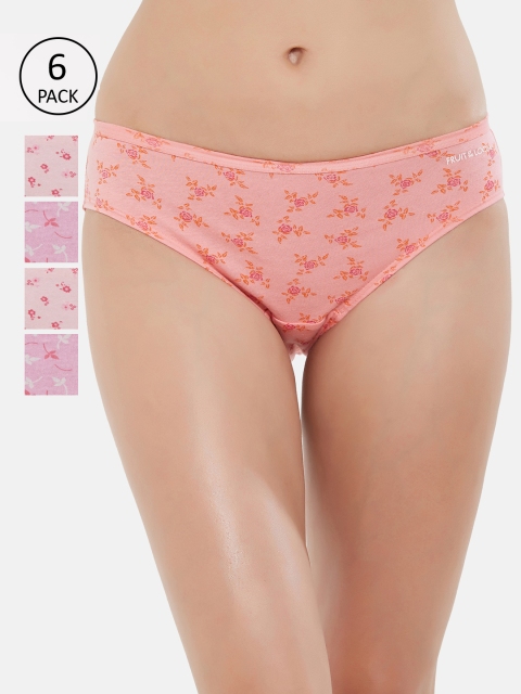 

Fruit of the loom Women Pack of 6 Printed Bikini Briefs FBKP01-3P-LA1P2, Pink
