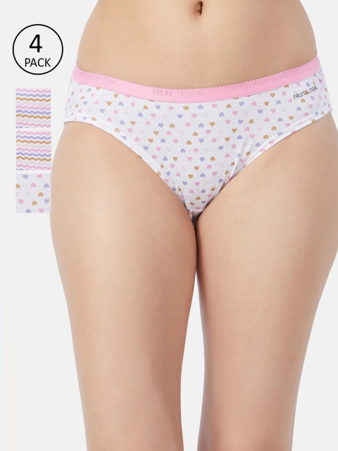 

Fruit of the loom Women Pack of 4 Printed Bikini Briefs FBKP02-LA1P2, White