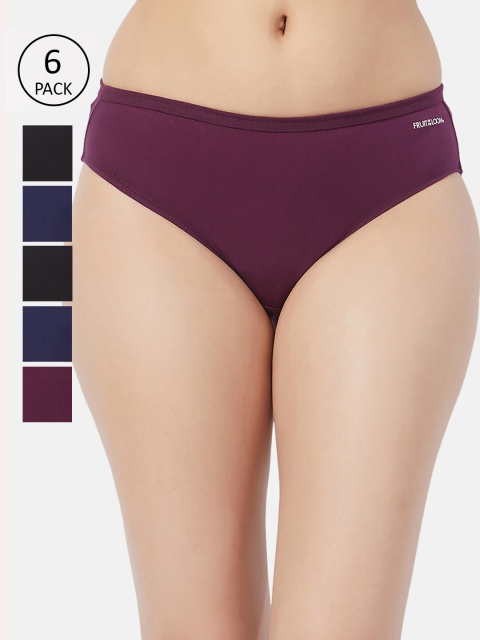 

Fruit of the loom Women Pack of 6 Solid Bikini Briefs FBKS01-DA1S1, Burgundy