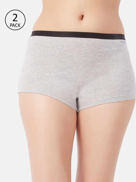 

Fruit of the loom Women Pack of 2 Solid Boy Shorts FBYS03-A1S4, Grey melange