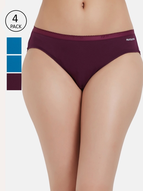 

Fruit of the loom Women Pack of 4 Solid Hipster Briefs FBKS02-2P-DA2S8, Burgundy