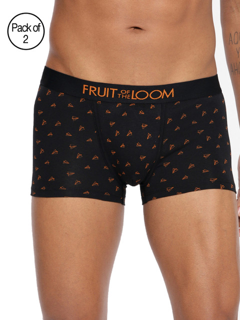 

Fruit of the loom Men Pack of 2 Black Printed Trunks MTR14-A3P1