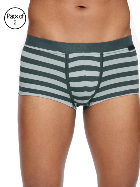 

Fruit of the loom Men Pack of 2 Grey & Green Striped Trunks MTR19-A1S1