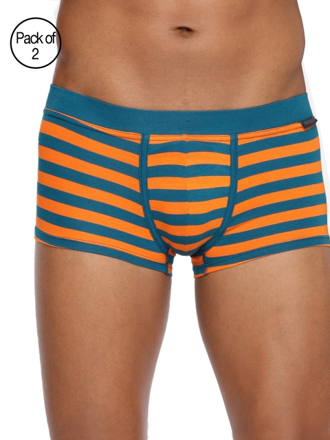 

Fruit of the loom Men Pack of 2 Teal Blue & Orange Striped Trunks MTR19-A1S3