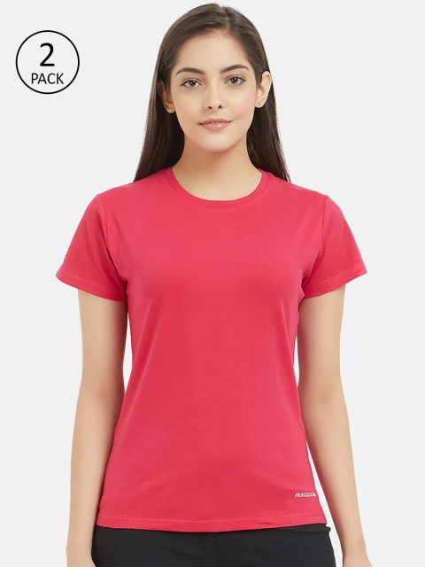 

Fruit of the loom Women Pack of 2 Pink Solid Round-Neck Lounge T-shirts