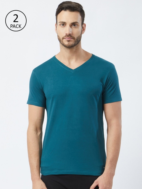 

Fruit of the loom Men Pack of 2 Teal Green Solid Lounge T-Shirt