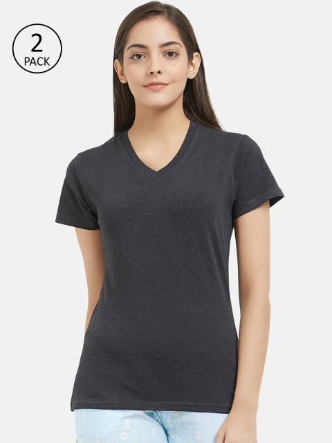 

Fruit of the loom Women Pack of 2 Charcoal Grey Solid Lounge T-Shirt