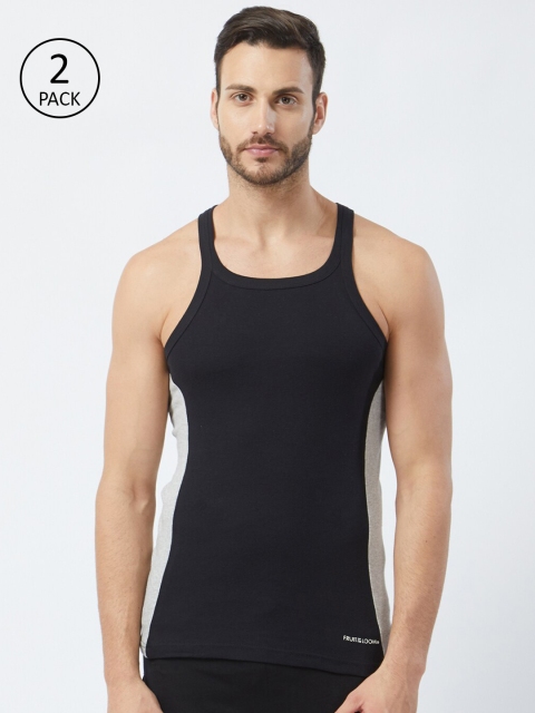 

Fruit of the loom Men Pack of 2 Intellifresh Innerwear Vests MFV01-A1S2, Black