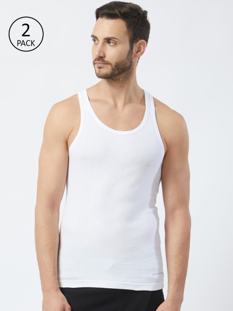 

Fruit of the loom Men Pack of 2 Ribbed Intellifresh Innerwear Vests MFV03-A1S2, White
