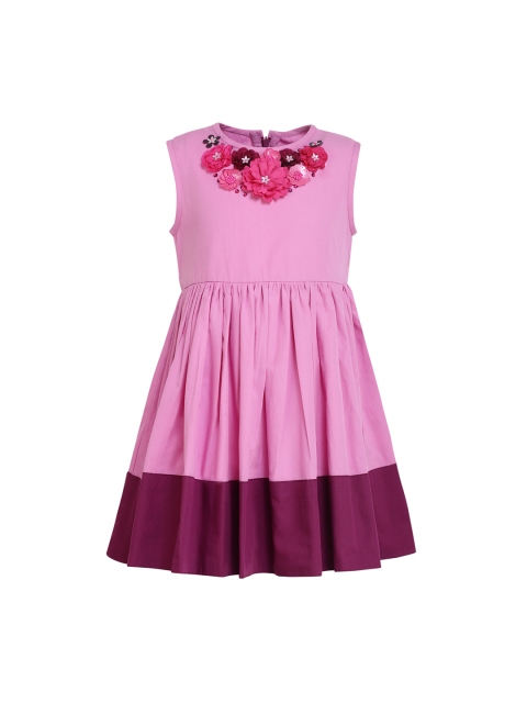 

A Little Fable Girls Purple Colourblocked A-Line Dress