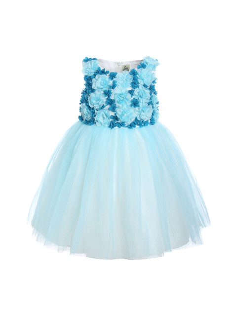 

A Little Fable Girls Blue & White Embellished 3D Hand-Embroidered Fit and Flare Dress