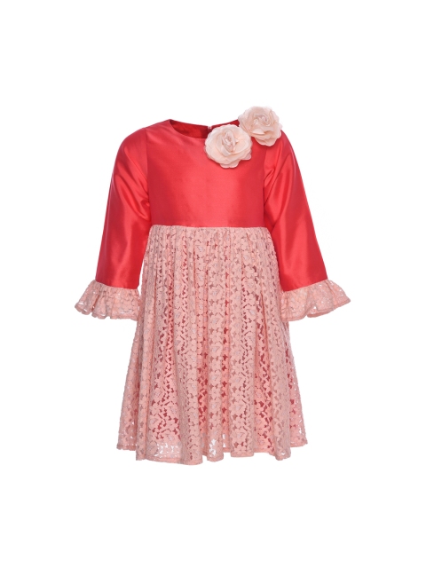 

A Little Fable Girls Red & Pink Colourblocked Fit and Flare Dress